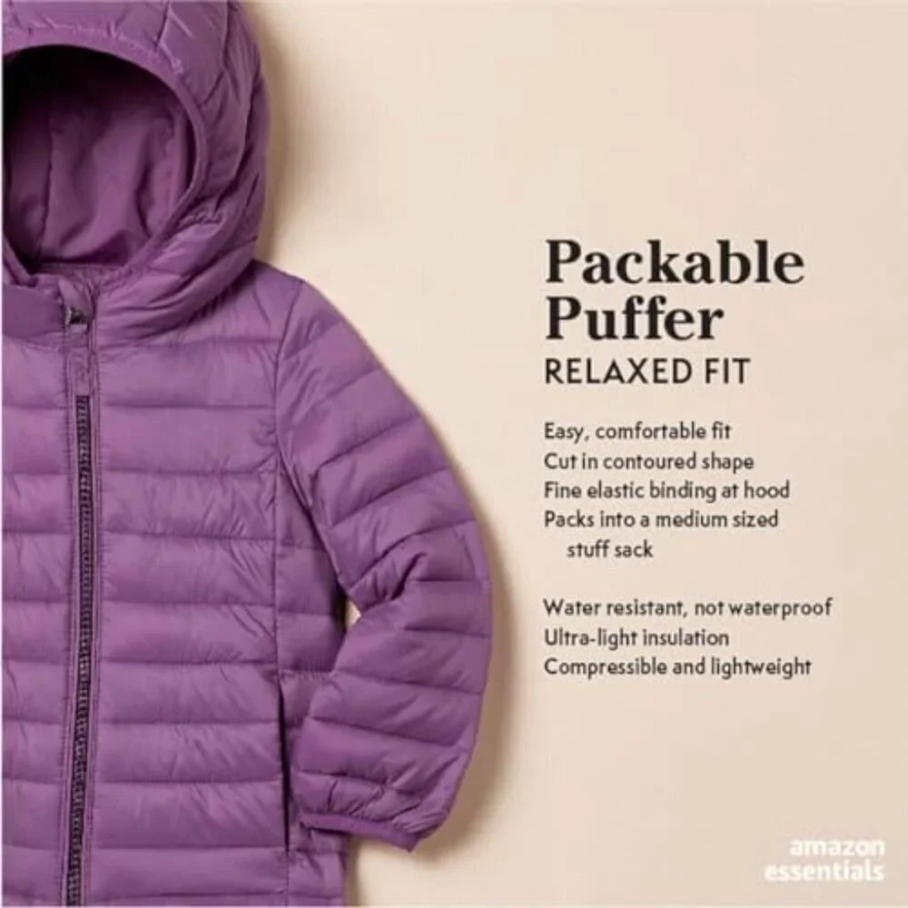 Lightweight Water-Resistant Packable Hooded Puffer Jacket Girls Toddler